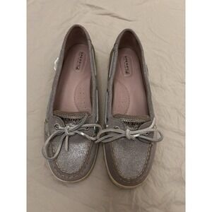 Sperry Top Sider 8 Leather Boat Shoes Loafers Angelfish Silver Sparkles Nautical